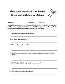 Preview of Guía de Observación. Película Selena