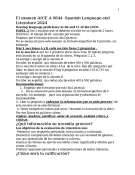 Preview of AICE Spanish Lang. Literature 9844 Papel 3 parte A y parte B del examen 2024