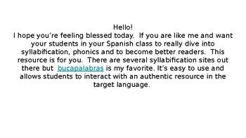 Preview of Guide: Buscapalabras (separating words into syllables)