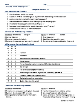 Preview of FSA Writing- Guide for Partner/ Group Informative and Opinion Essay Feedback