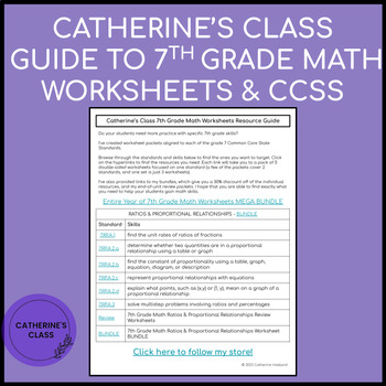 Preview of Guide to 7th Grade Math Worksheets & Common Core State Standards