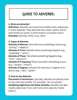 Preview of Guide to Adverbs and Homework Assignment