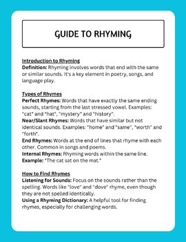 Preview of Guide to Rhyming and Homework Assignment