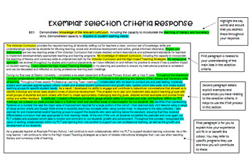 selection criteria response examples education support