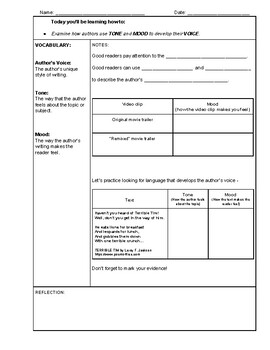 Preview of Guided Cornell Notes - Author's Voice/Tone/Mood