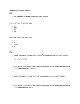 Preview of Guided Lecture Questions on Scientific Notation