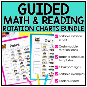Preview of Guided Math & Guided Reading Centers Rotation Charts | Editable | Bundle