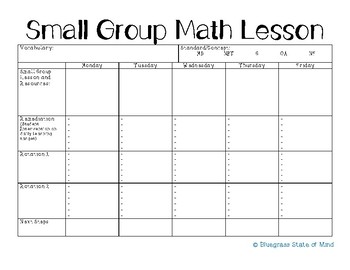 Preview of Guided Math Lesson Plan Template