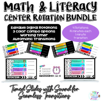 Preview of Guided Math & Literacy Center Rotation Digital Slides BUNDLE l EDITABLE