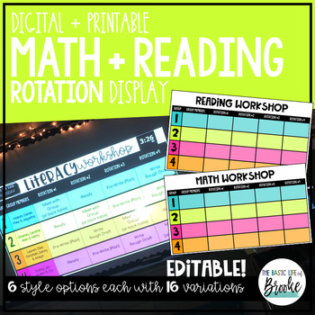 Preview of Guided Math + Reading Rotation Management Display | Printable + Digital!