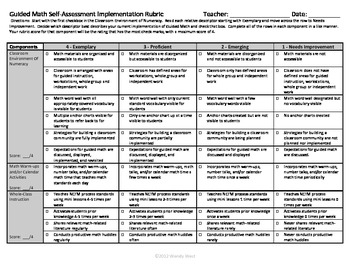Guided Math Rubric Self-Assessment for Implementation by Wendy West