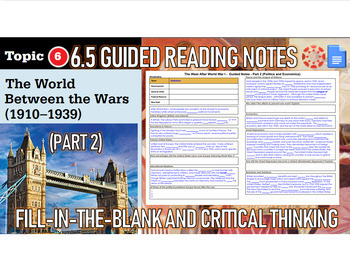 Preview of Guided Notes-6.5 "The West After World War I" Pt. 2 World History: Modern World
