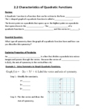 Guided Notes Characteristics of Quadratic Functions 2-2