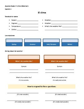 Preview of Guided Notes: ¿Cómo está el clima?