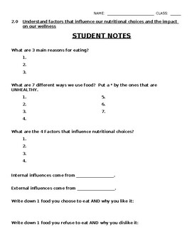 Preview of Guided Notes - Factors that Influence Nutritional Choices