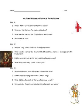 Preview of Guided Notes: Glorious Revolution