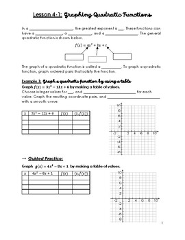 Preview of Guided Notes: Graphing Quadratic Functions (Using Algebra 2 eBook)