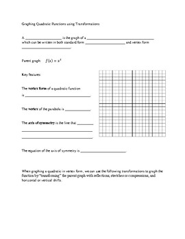 Preview of Guided Notes - Graphing Quadratics from Vertex Form