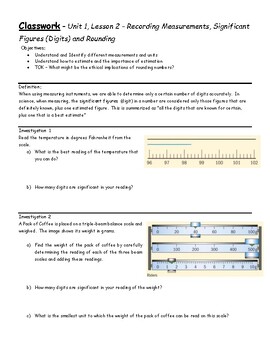 Preview of Guided Notes - Lesson 1.2 - Recording Measurements, Significant Figures (Digits)