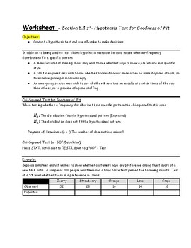 Preview of Guided Notes - Lesson 8.4 - Chi-Squared χ2 Hypothesis Test for Goodness of Fit