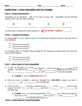 Preview of Guided Notes - Linear Inequalities in 2 Variables (Student & Teacher Versions)