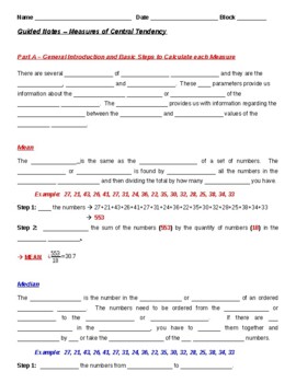 Preview of Guided Notes - Measures of Central Tendency (Teacher & Student Versions)