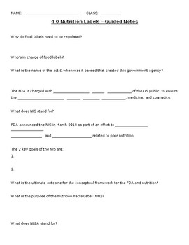 Preview of Guided Notes - Nutritional Food Labels PPT