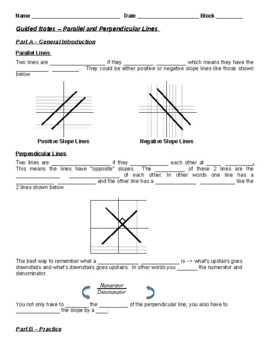 Preview of Guided Notes - Parallel and Perpendicular Lines (Student  & Teacher Versions)