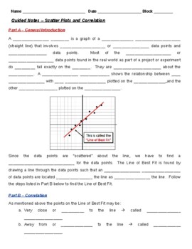 Preview of Guided Notes - Scatter Plots and Correlation (Student & Teacher Versions)