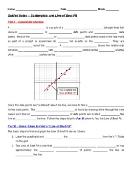 Preview of Guided Notes - Scatterplots and Line of Best Fit (Teacher & Student Versions)