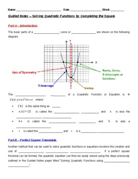 Preview of Guided Notes - Solving Quadratic Equations by Completing the Square