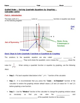 Preview of Guided Notes - Solving Quadratic Equations by Graphing (Student & Teacher Ver.)