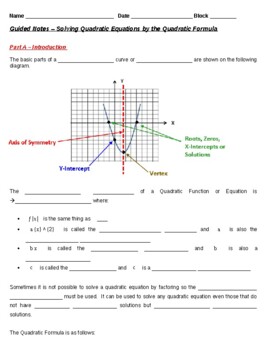 Preview of Guided Notes - Solving Quadratic Equations by the Quadratic Formula