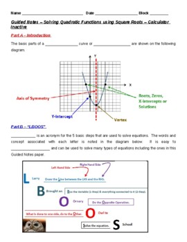 Preview of Guided Notes - Solving Quadratic Equations with Square Roots (Teacher/Student)