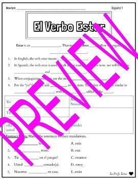 Preview of Guided Notes ~ Spanish Vocabulary- Estar and Prepositions of Location