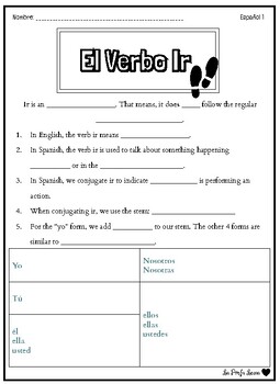 Preview of Guided Notes ~ Spanish Vocabulary - The verb ir (to go)