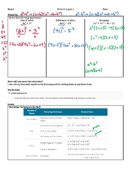 Preview of Guided Notes Teacher Guide-Lesson 2,part 2-Solving Polynomial Eqns. Algebraicall