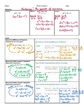 Preview of Guided Notes Teacher Guide - Lesson 3.4, part 2 - Solve Quad Eqn by Factoring