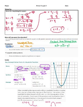 Preview of Guided Notes Teacher Guide - Lesson 3.5, part 3 - Solve by Completing the Square