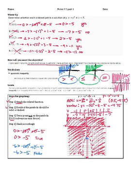 Preview of Guided Notes Teacher Guide - Lesson 3.7, part 1 - Quadratic Inequalities