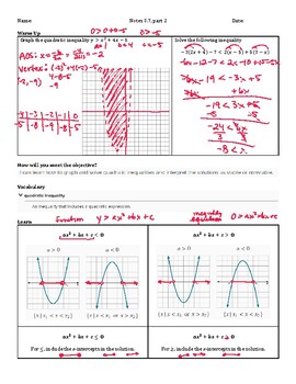 Preview of Guided Notes Teacher Guide - Lesson 3.7, part 2 - Quadratic Inequalities