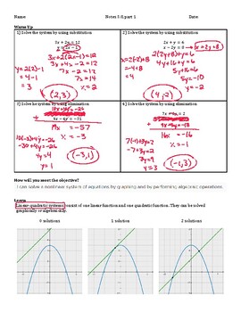 Preview of Guided Notes Teacher Guide - Lesson 3.8, part 1 - Linear-Nonlinear Systems