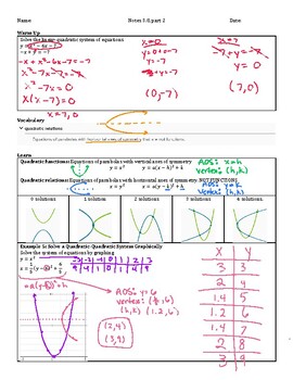Preview of Guided Notes Teacher Guide - Lesson 3.8, part 2 - Linear-Nonlinear Systems