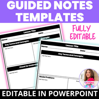 Preview of Guided Notes Template 4 Designs Editable in Powerpoint with Practice Exit Ticket