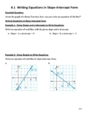 Guided Notes Writing Equations in Slope Intercept Form 4-1
