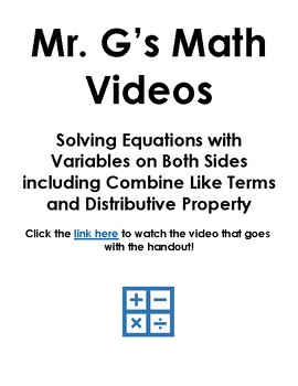Preview of Solving Equations with Variables on Both Sides Video, Guided Notes, & Worksheet