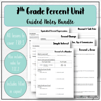 Preview of Guided Notes for 7th Grade Percent Unit (7.RP.3 & 7.EE.2)