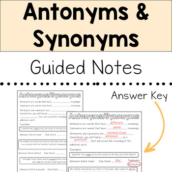 Preview of Guided Notes for Antonyms and Synonyms
