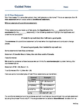 Preview of Guided Notes for Conditional Statements (If Then Statements)