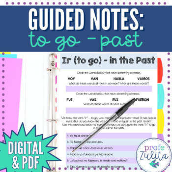 Preview of Guided Notes for the verb IR to go - past tense preterite | Digital & PDF